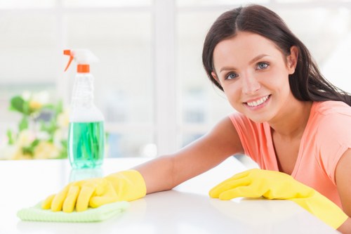 Commercial cleaning team working in a Haringey office reception area