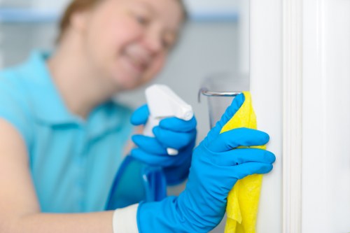Cleaner treating a dining chair upholstery with careful fabric-safe methods
